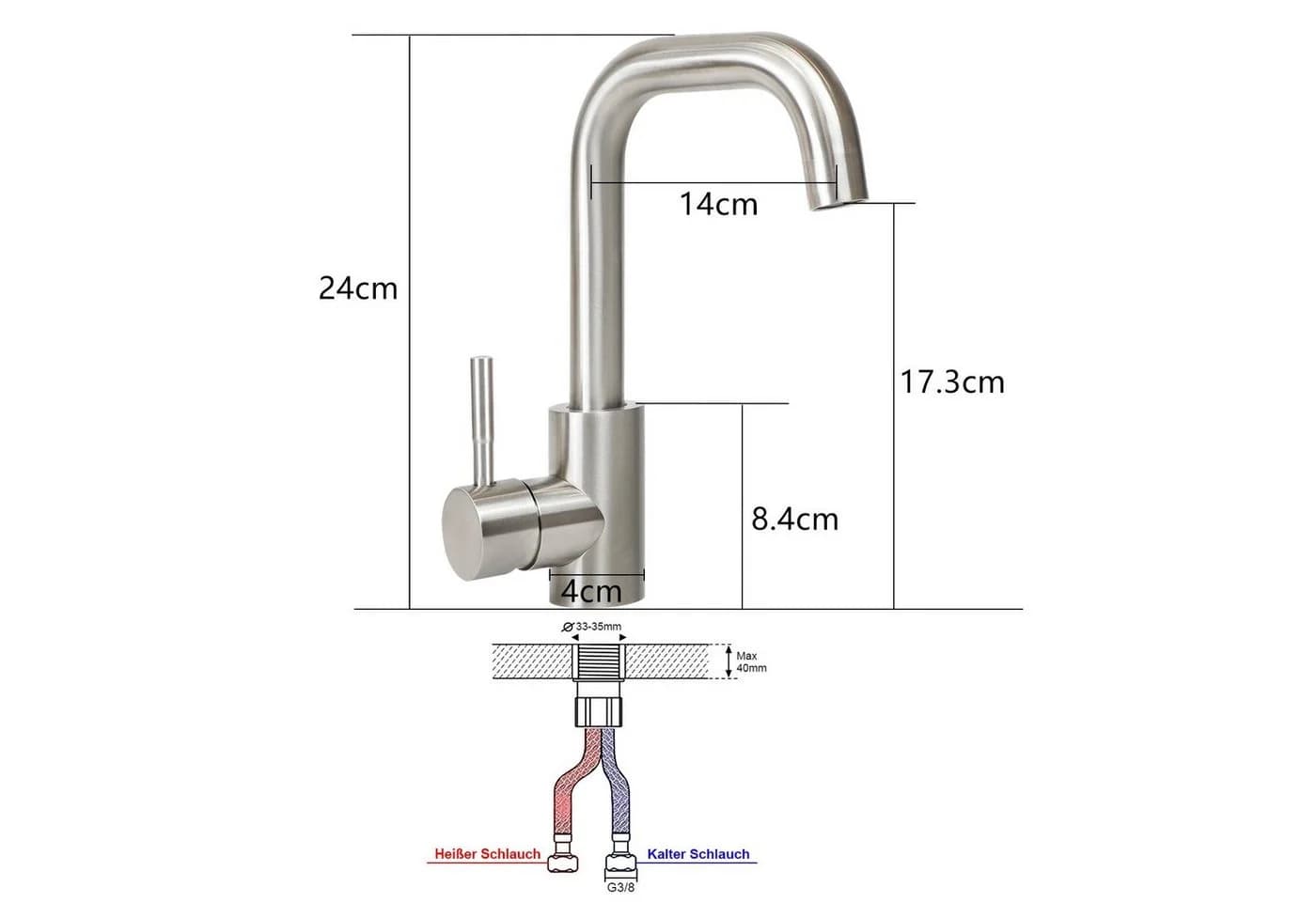 ZMH Waschtischarmatur Wasserhahn Bad Ausziehbar Brause Mischbatterie Schwarz/Nickel - Bild 4