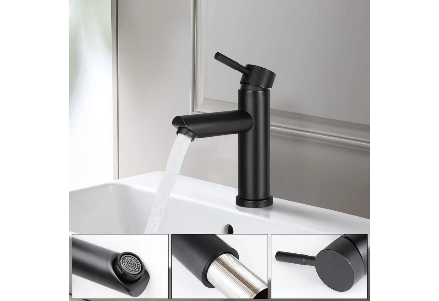 Nettlife Spültischarmatur Badezimmer Waschbecken Mixer Armaturen Schwarz Edelstahl - Bild 3