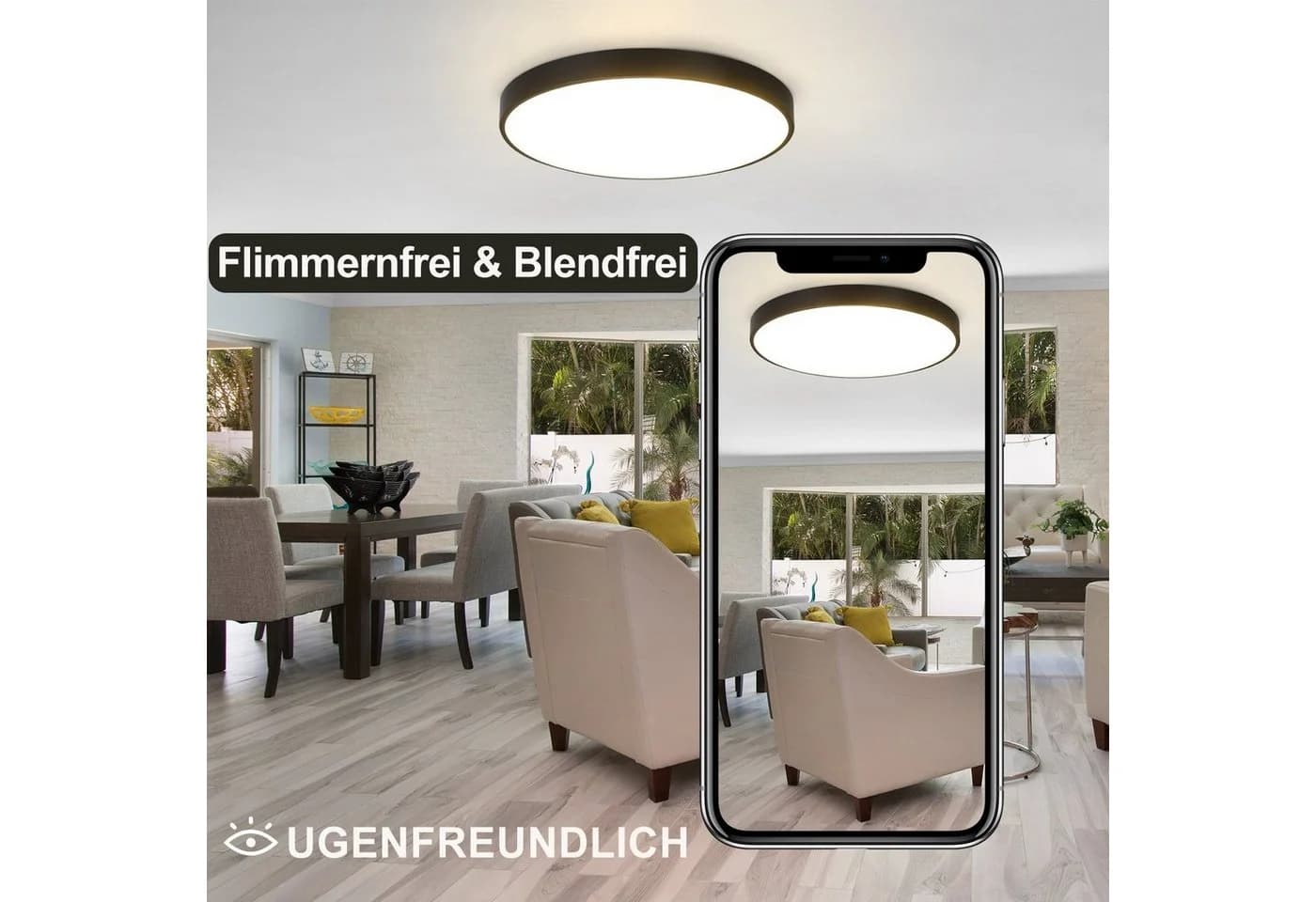 Nettlife LED Panel Deckenleuchte 37cm Schwarz Dimmbar mit Fernbedienung - Bild 3