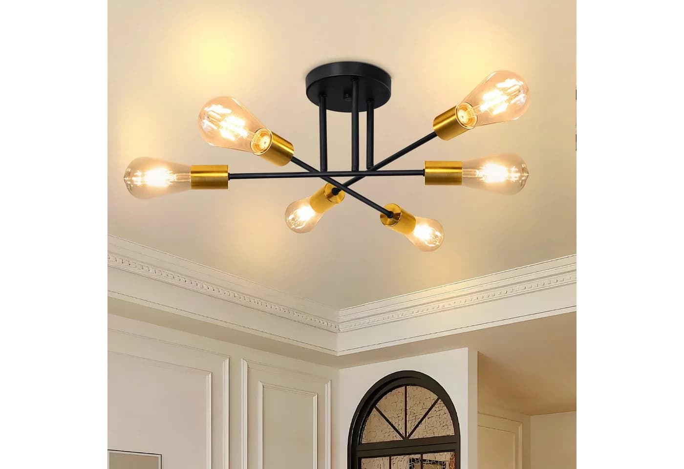 Nettlife Deckenleuchte Retro 6 Glühbirnen E27 LED wechselbar Schwarz Gold - Bild 2