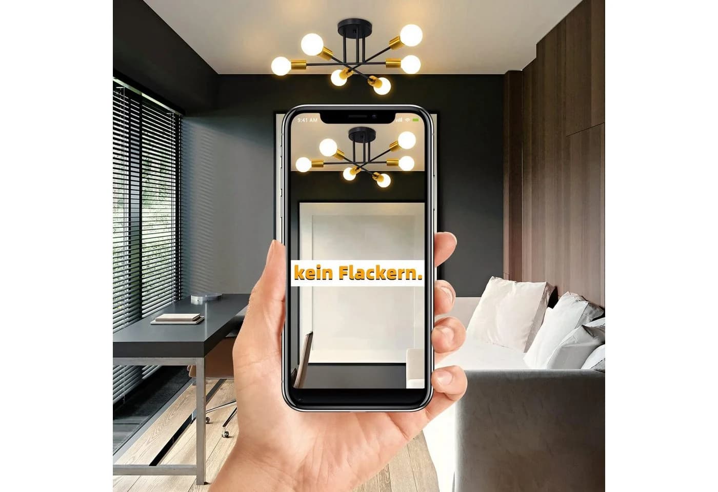 Nettlife Deckenleuchte Retro 6 Glühbirnen E27 LED wechselbar Schwarz Gold - Bild 4