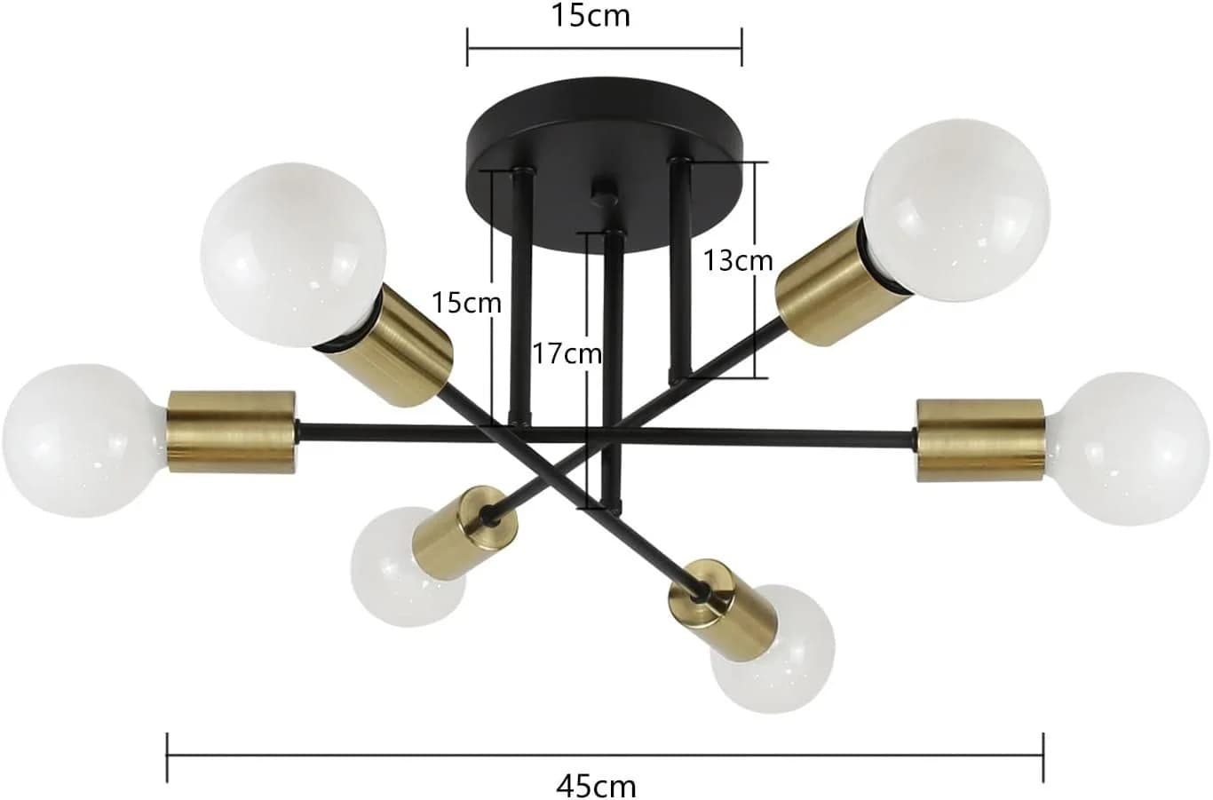 Nettlife Deckenleuchte Retro 6 Glühbirnen E27 LED wechselbar Schwarz Gold - Bild 5