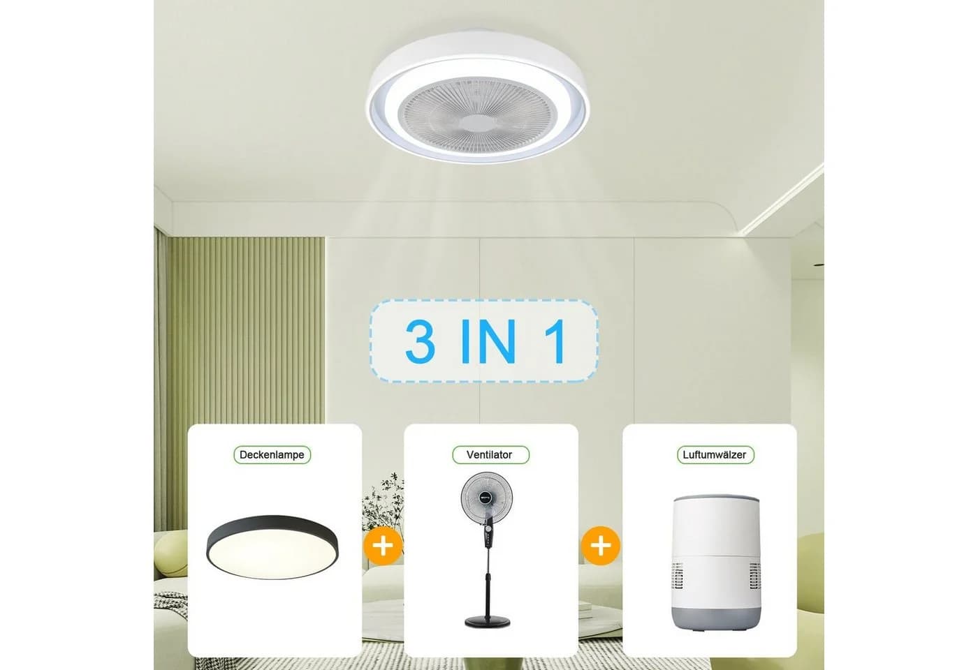 Nettlife Deckenventilator 43W Blau LED Dimmbar mit Fernbedienung