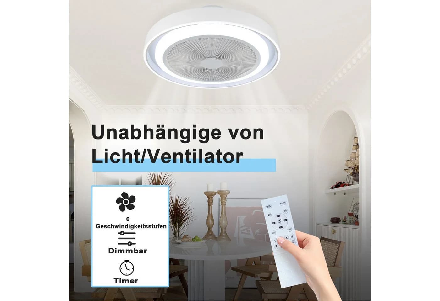 Nettlife Deckenventilator 43W Blau LED Dimmbar mit Fernbedienung - Bild 5
