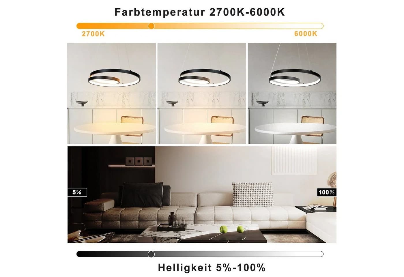 ZMH Pendelleuchte 40cm Modern LED Dimmbar Schwarz - Bild 3