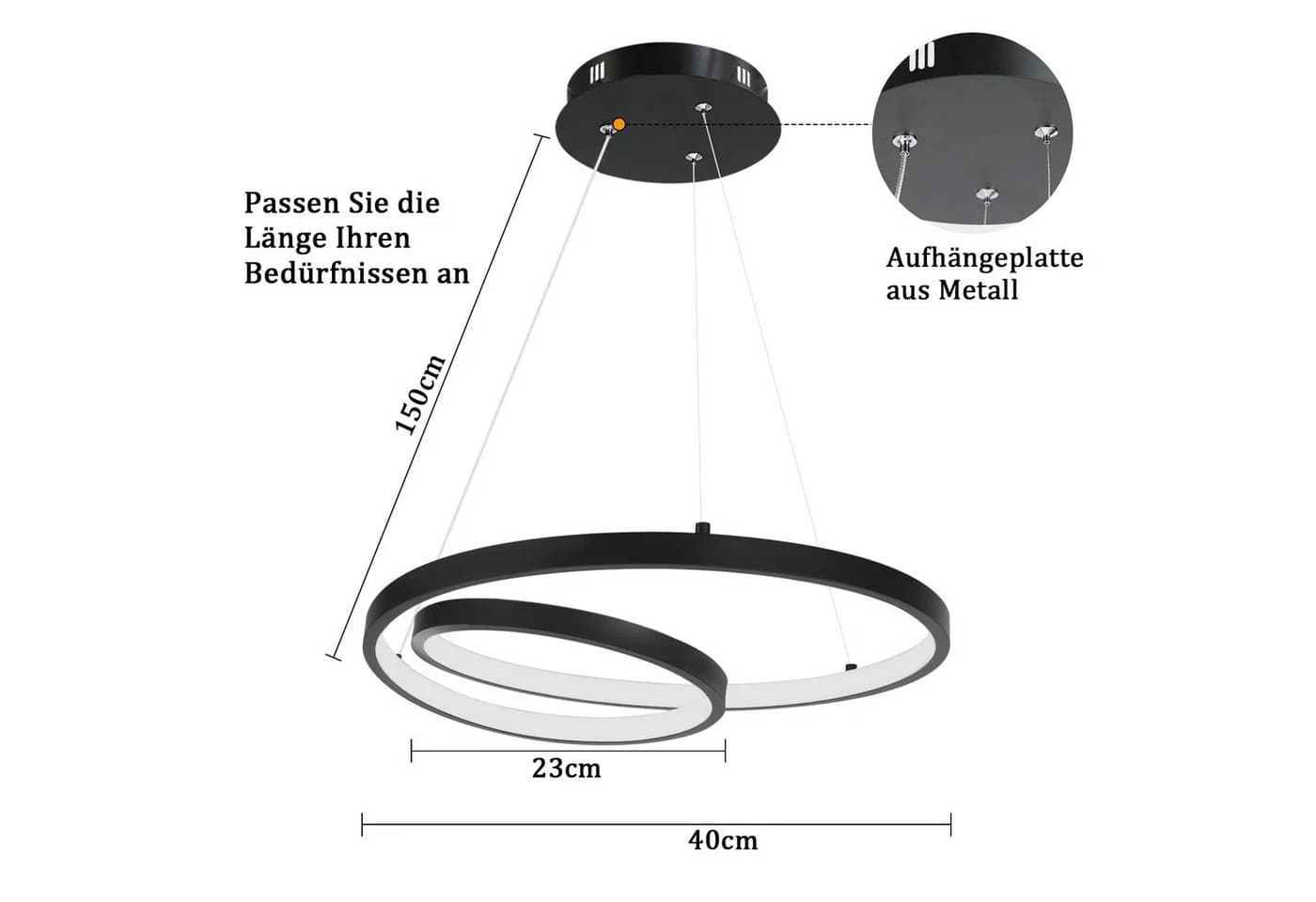 ZMH Pendelleuchte 40cm Modern LED Dimmbar Schwarz - Bild 5