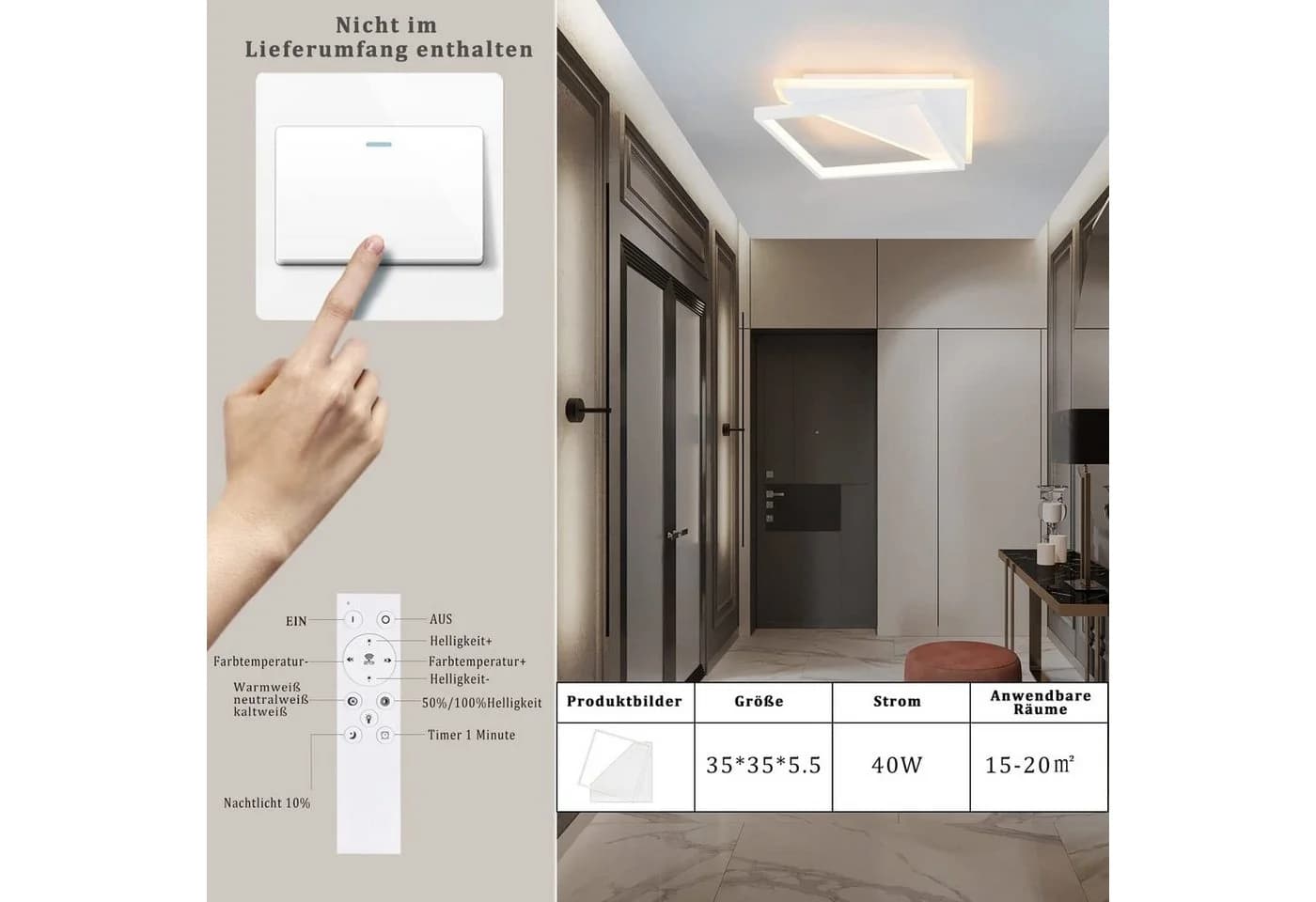 ZMH LED Deckenleuchte Dimmbar Modern Weiß - Bild 3