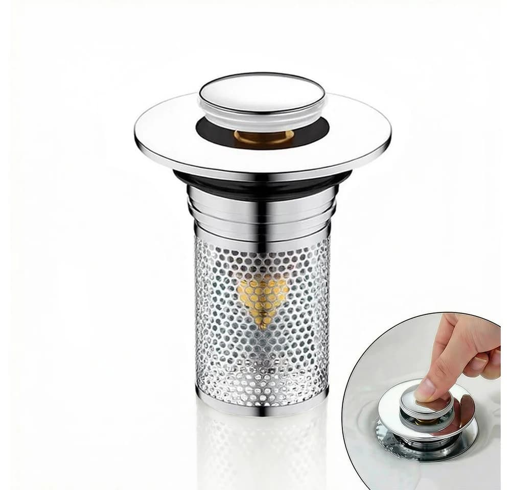 JASLIFE Waschbeckenstöpsel Pop-up-Ablaufstopfen Kaliber 33-40mm, 2 St. rostfrei, wasserdicht, mit Filtereinsatz - Bild 2