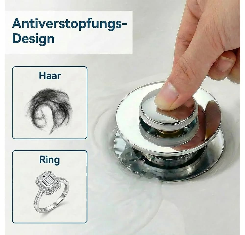 JASLIFE Waschbeckenstöpsel Pop-up-Ablaufstopfen Kaliber 33-40mm, 2 St. rostfrei, wasserdicht, mit Filtereinsatz - Bild 4