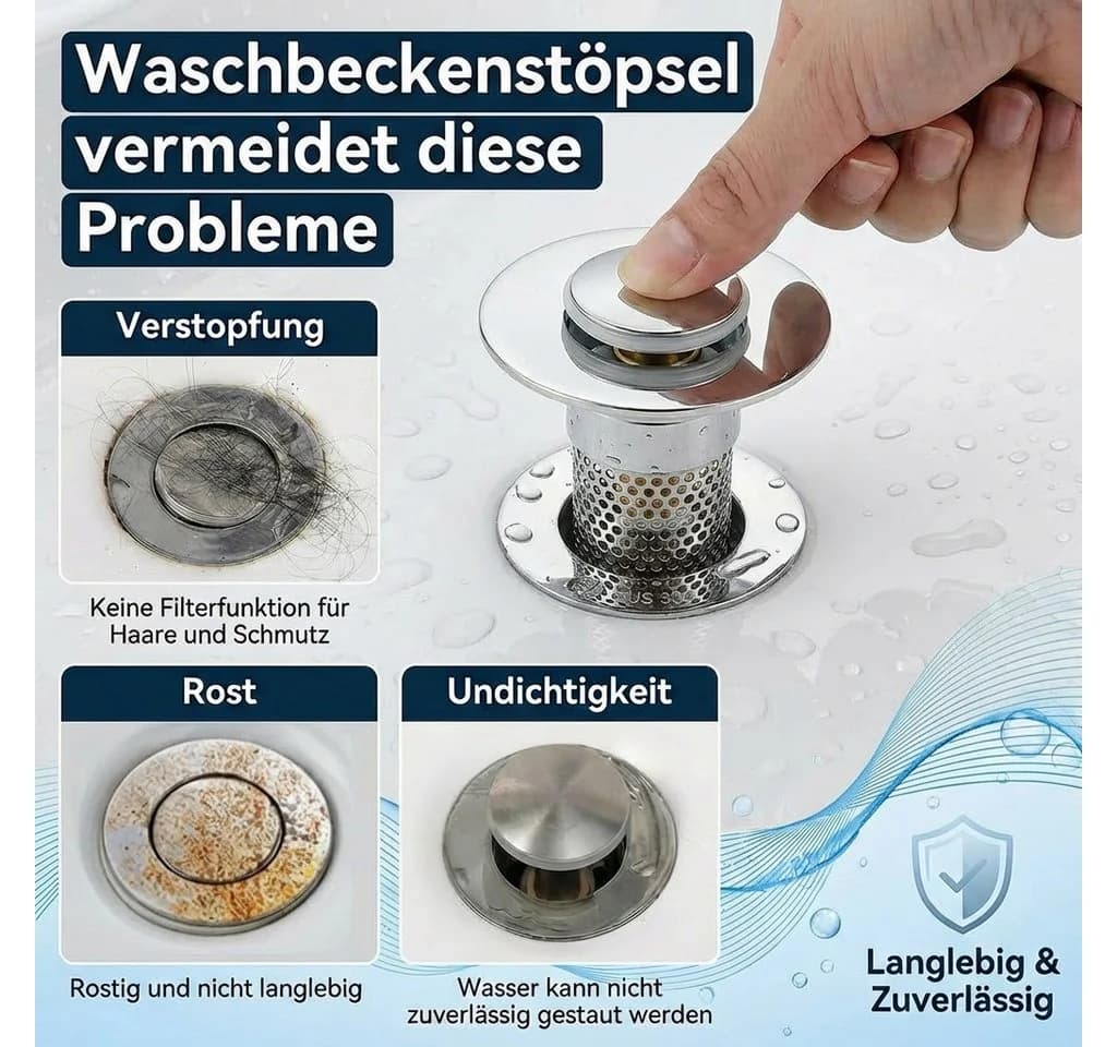 JASLIFE Waschbeckenstöpsel Pop-up-Ablaufstopfen 29-32mm