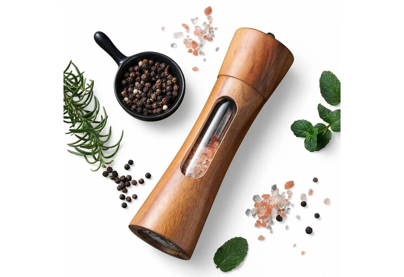 JASLIFE Salz- und Pfeffermühle aus Akazienholz mit Keramikmahlwerk
