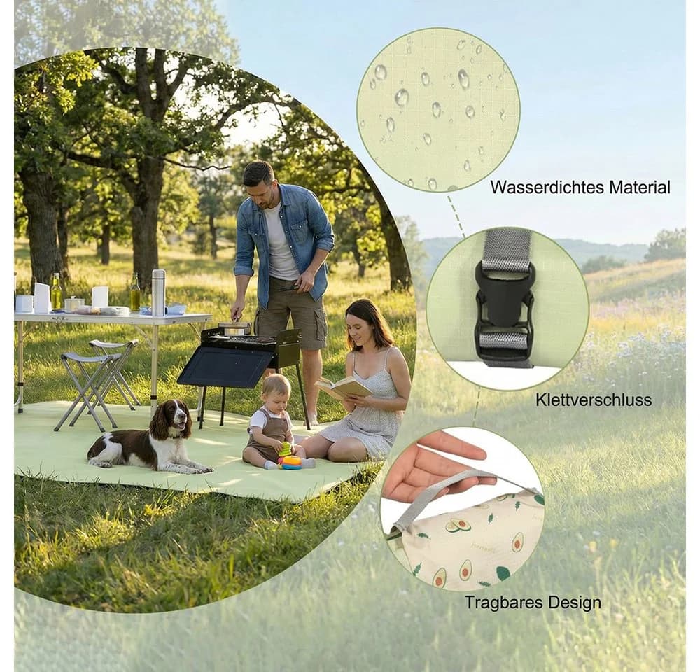 JASLIFE Picknickdecke Grün Wasserdicht & Sandfrei - Bild 4