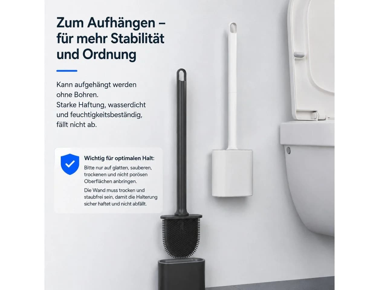 JASLIFE WC-Garnitur Silikon mit Halter, wandmontiert, weiß - Bild 4