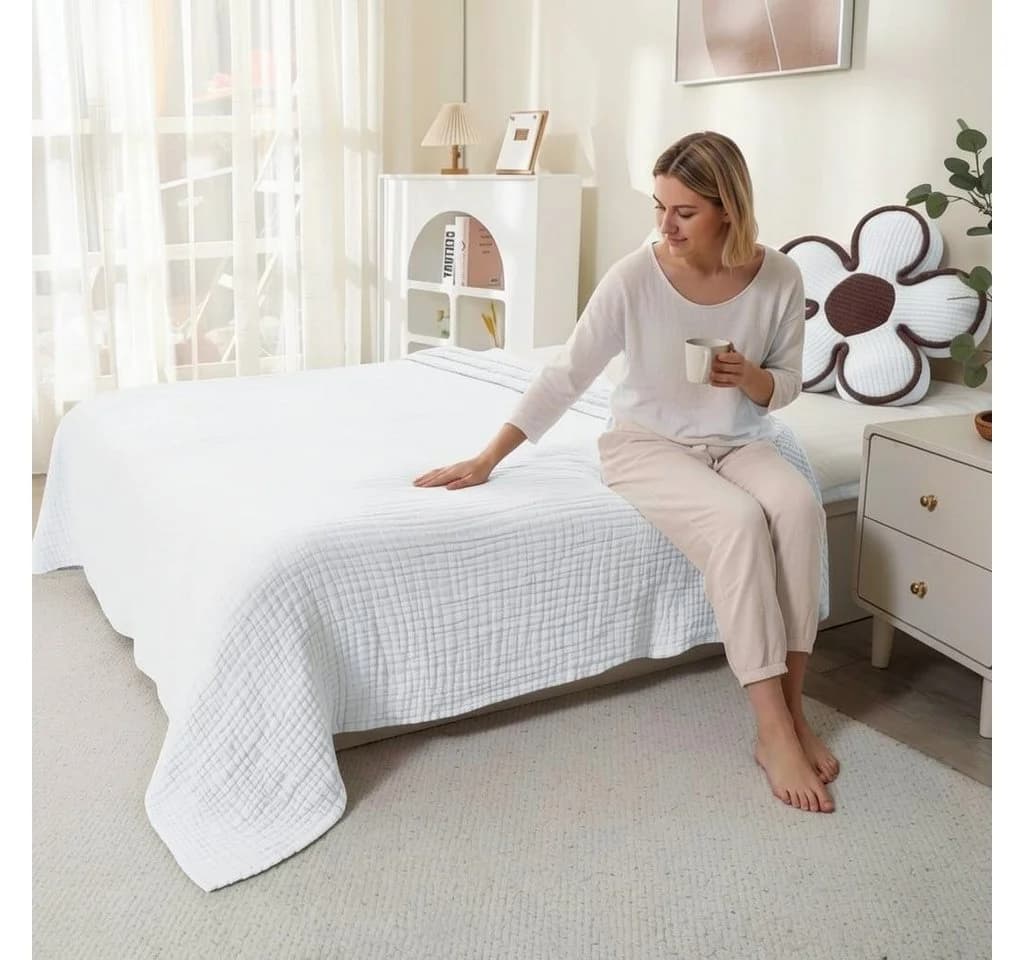 JASLIFE Musselin Wohndecke 100% Baumwolle Weiß - Bild 3