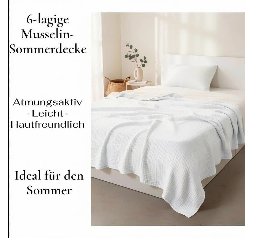 JASLIFE Musselin Wohndecke 100% Baumwolle Weiß - Bild 4