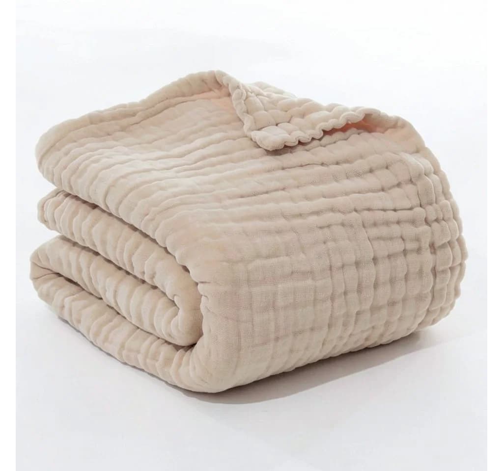 JASLIFE Musselin Wohndecke 100% Baumwolle Beige Sommerdecke - Bild 2