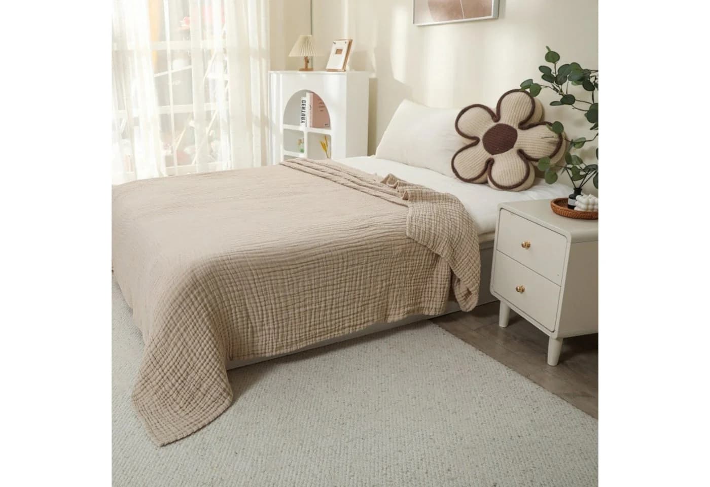 JASLIFE Musselin Wohndecke 100% Baumwolle Beige Sommerdecke - Bild 3