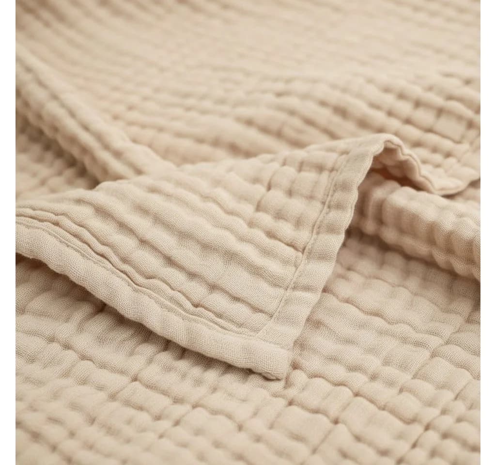 JASLIFE Musselin Wohndecke 100% Baumwolle Beige Sommerdecke - Bild 5