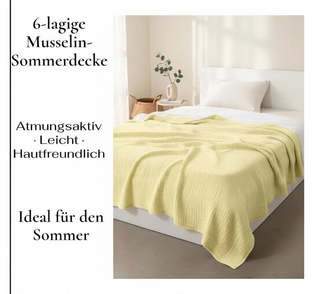 JASLIFE Musselin Wohndecke 100% Baumwolle Gelb - Bild 4