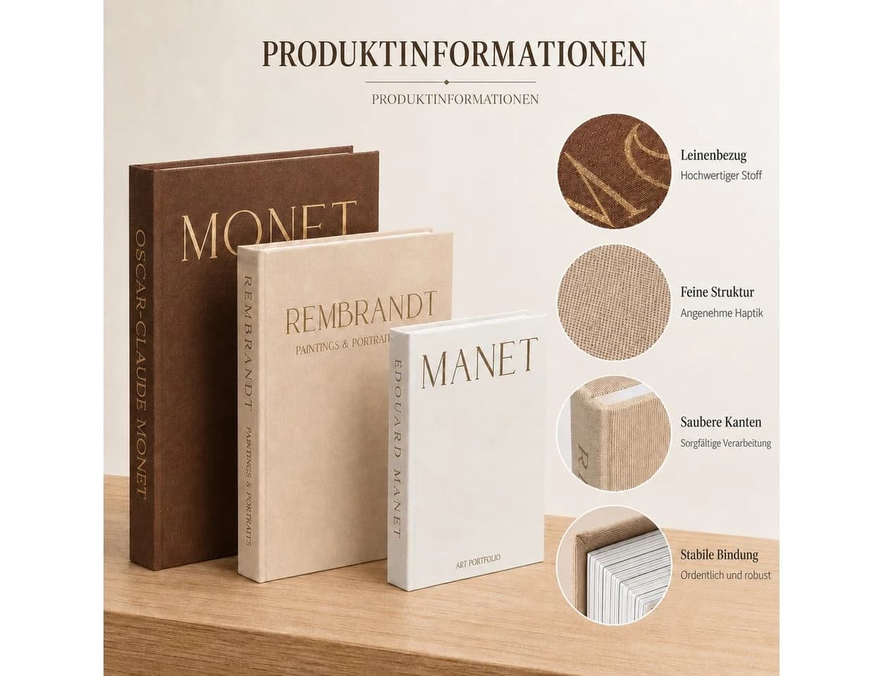 JASLIFE Deko-Buchbox 3er Set Leinen Stauraum Beige Braun Weiß - Bild 4