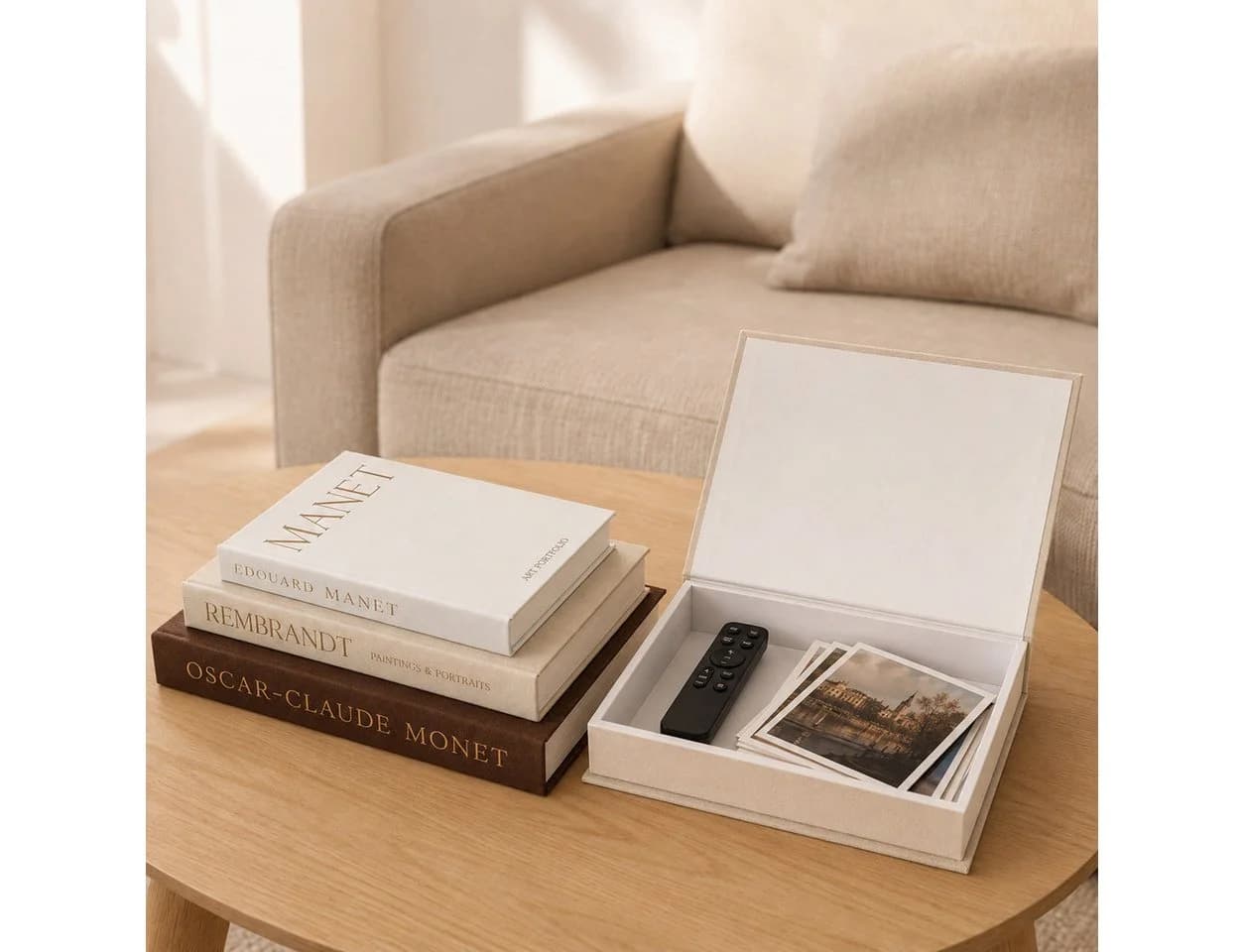JASLIFE Deko-Buchbox 3er Set Leinen Stauraum Beige Braun Weiß - Bild 5