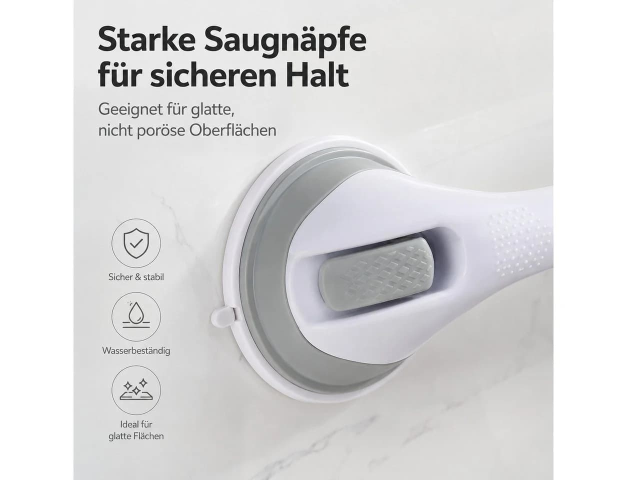 JASLIFE Haltegriff mit Saugnapf 42 cm rutschfest für Bad & WC