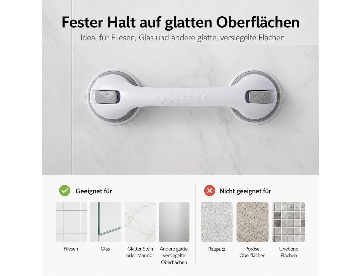 JASLIFE Haltegriff mit Saugnapf 42 cm rutschfest für Bad & WC - Bild 4