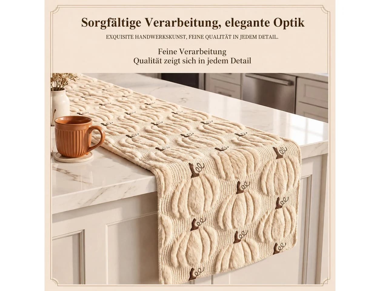 JASLIFE Tischläufer Herbst 3D-Kürbis Beige/Karamell Plüschdeko