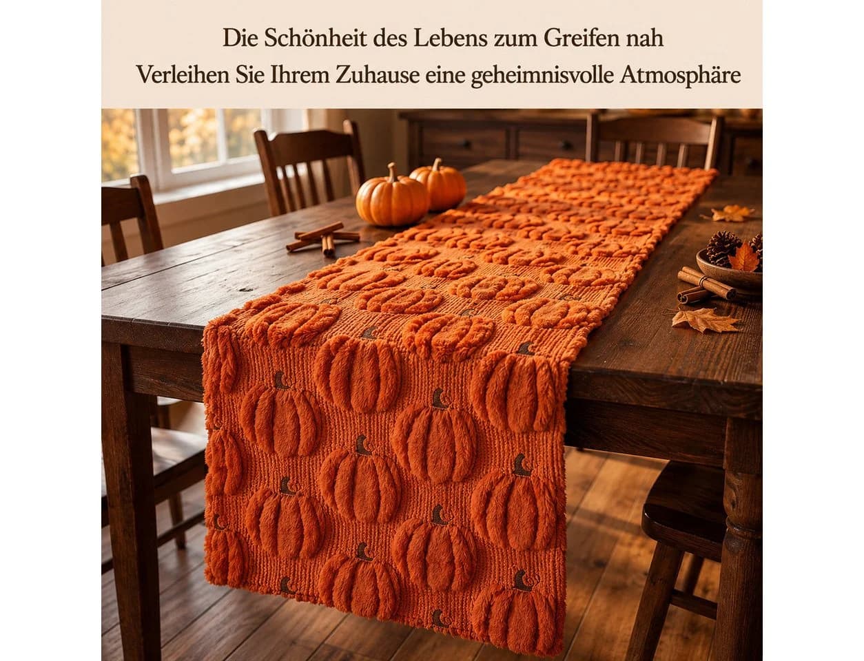 JASLIFE Tischläufer Herbst 3D-Kürbis Beige/Karamell Plüschdeko - Bild 3