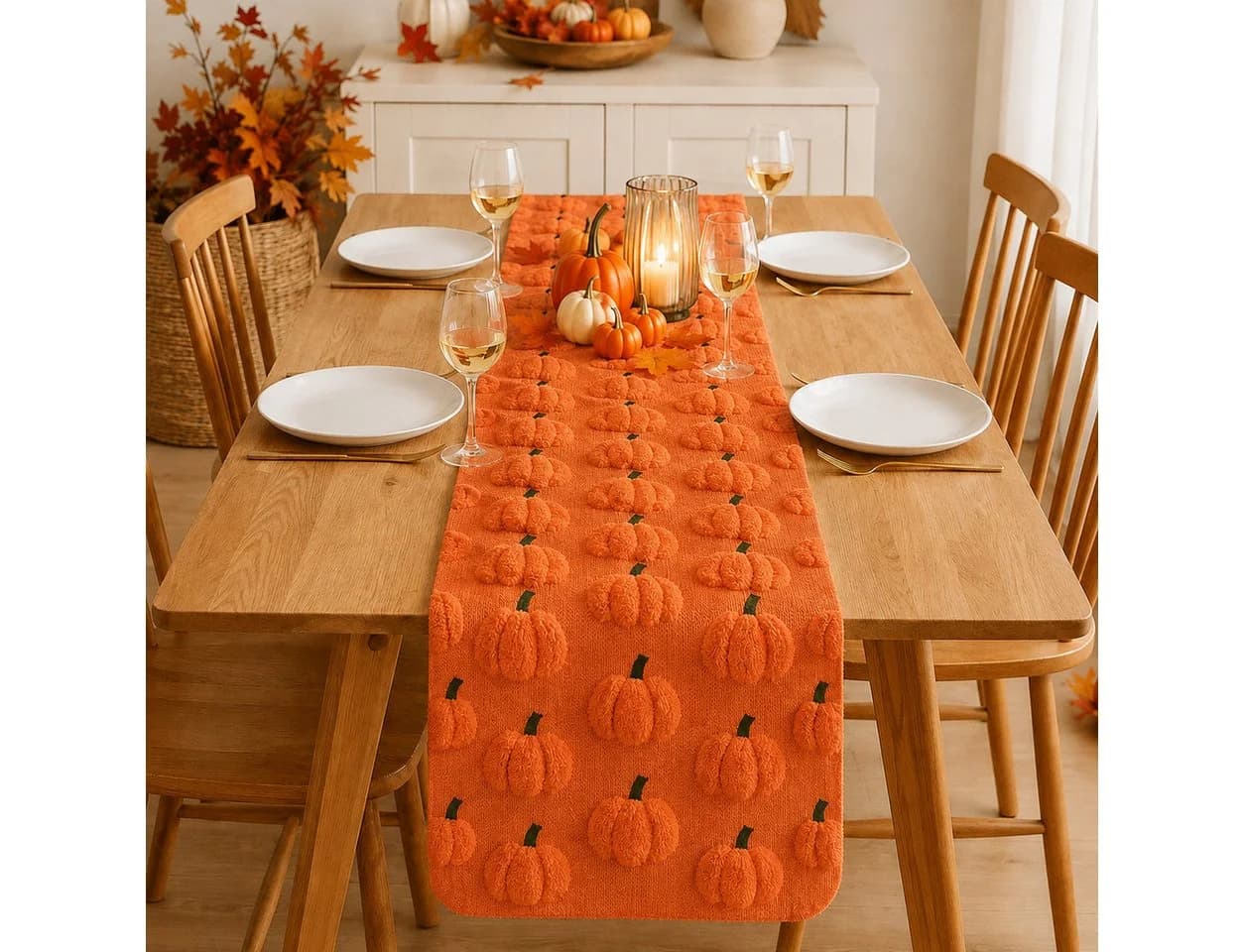 JASLIFE Tischläufer 3D Kürbis Herbstdeko Orange/Rot