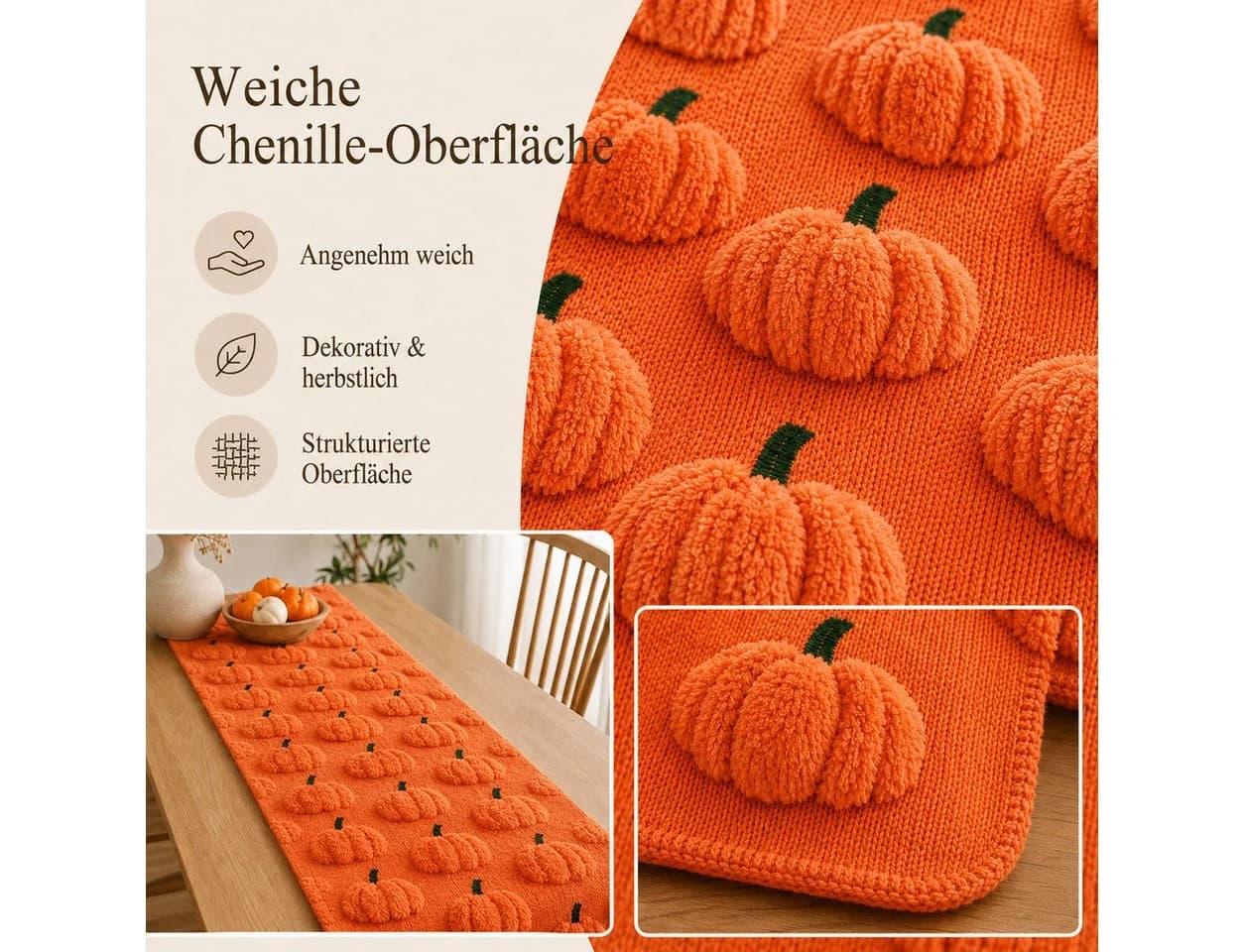 JASLIFE Tischläufer 3D Kürbis Herbstdeko Orange/Rot - Bild 3