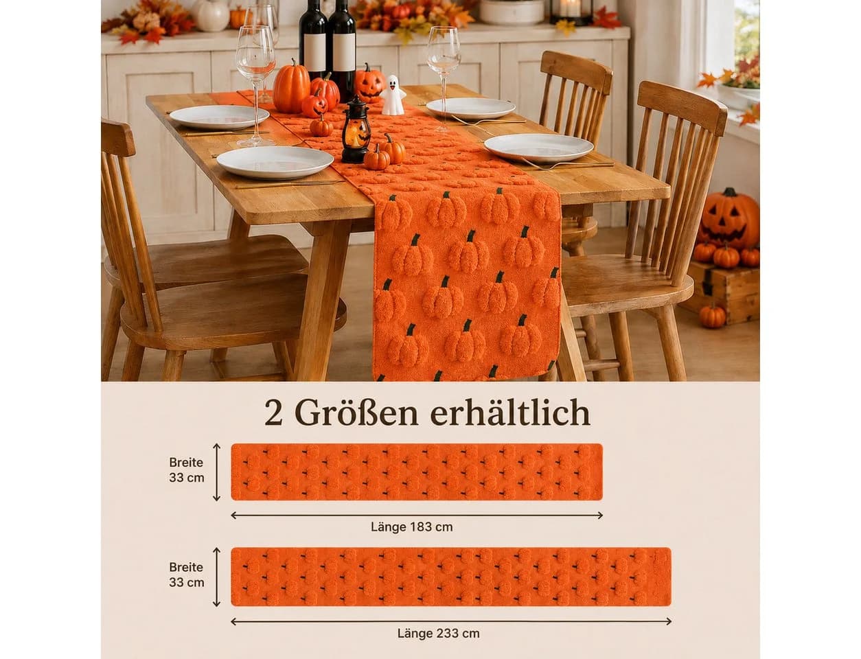 JASLIFE Tischläufer 3D Kürbis Herbstdeko Orange/Rot - Bild 5