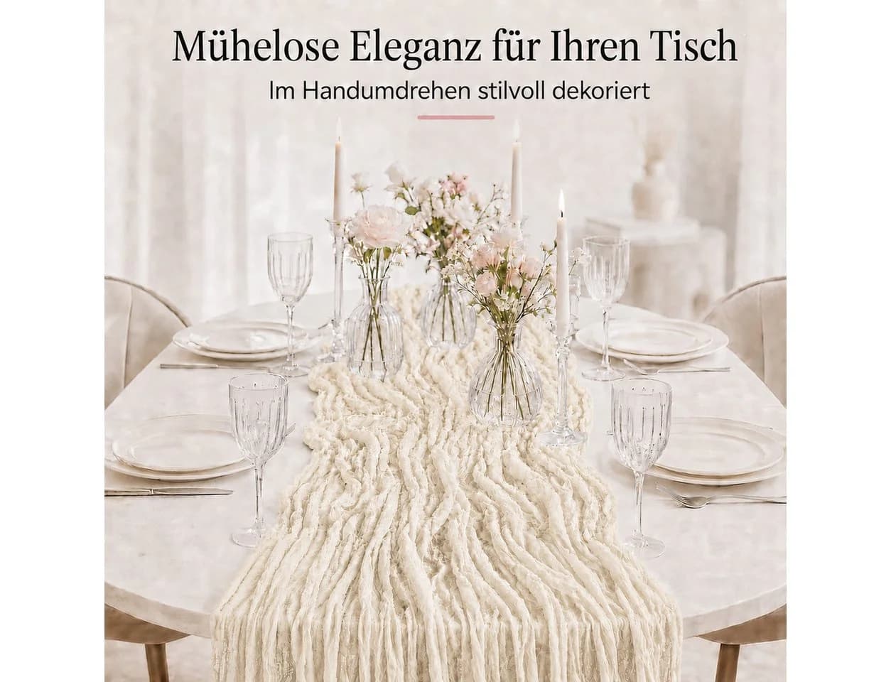 JASLIFE Tischläufer Käsetuch Gaze 10-tlg. Elfenbeinweiß Boho - Bild 3