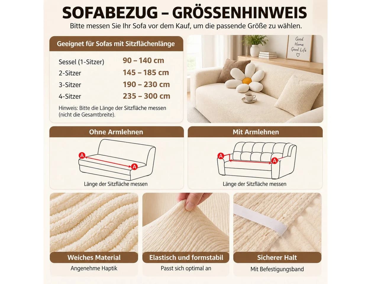 JASLIFE Sofahusse Stretch-Wellenstruktur Grau - Bild 4
