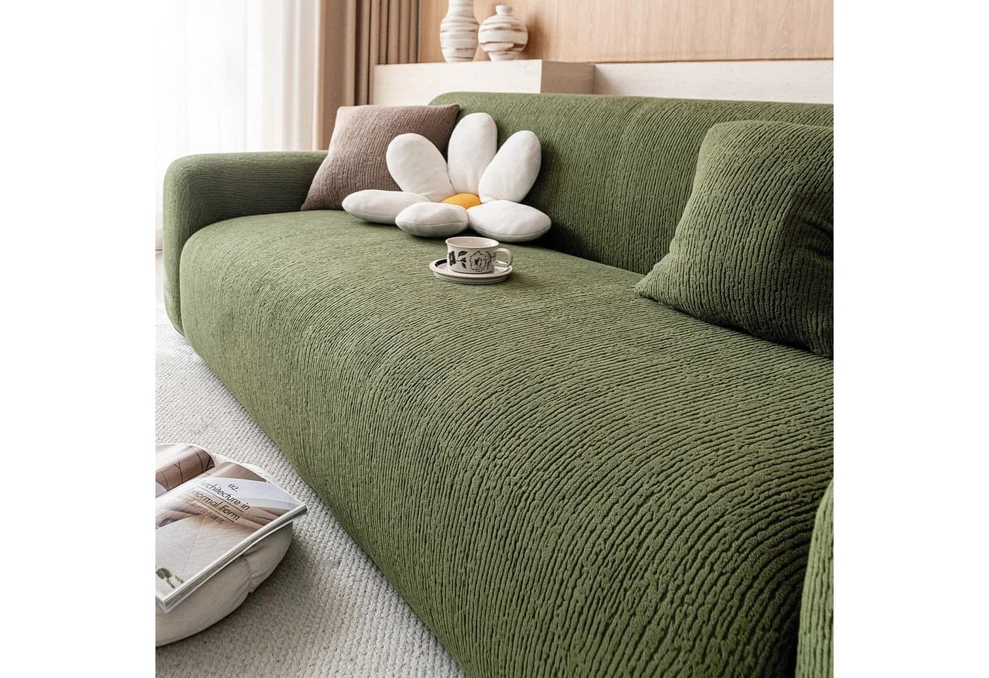 JASLIFE Sofahusse Stretch-Wellenstruktur Grün - Bild 2