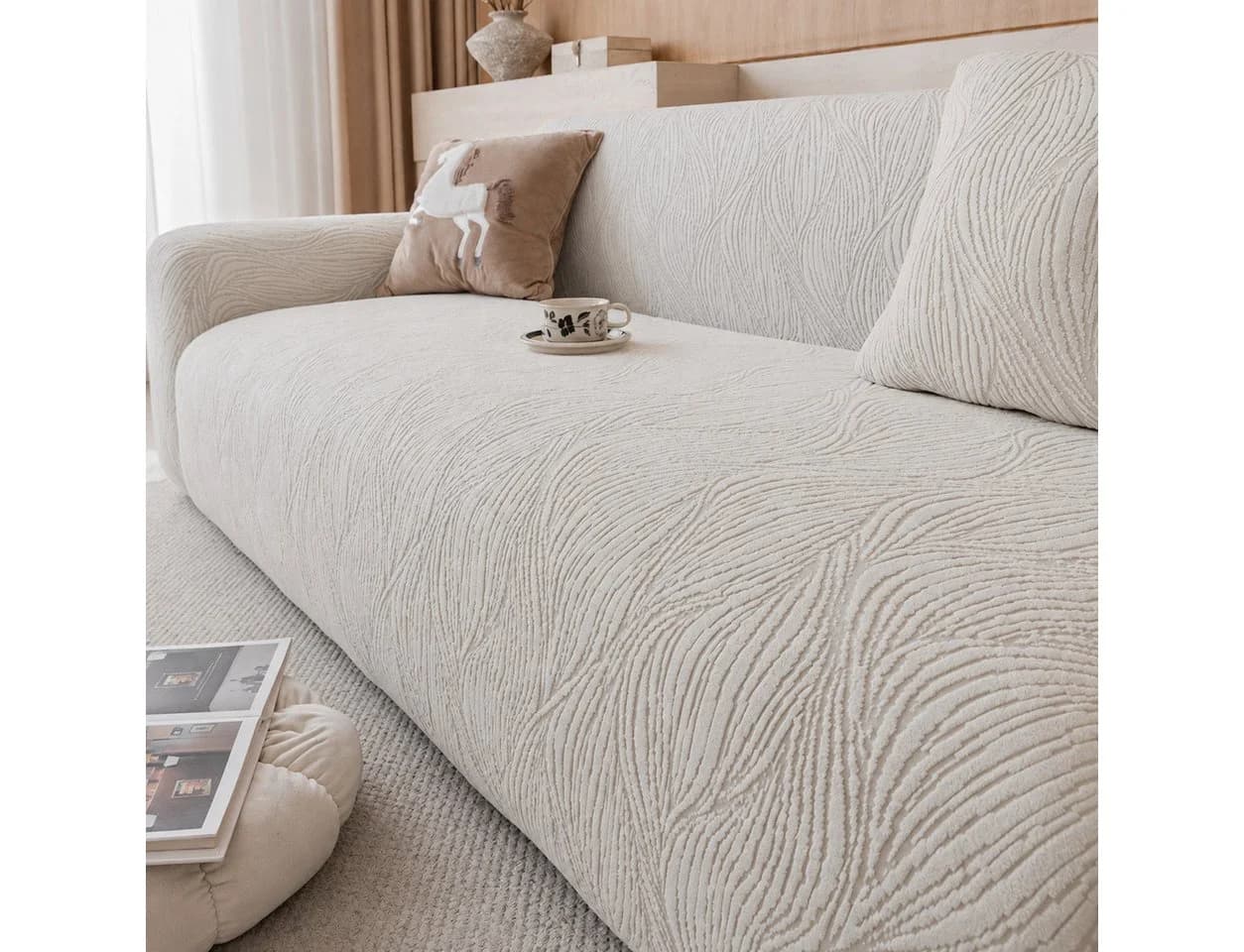 JASLIFE Sofahusse Wellenstruktur Grau Elastisch Jacquard - Bild 2