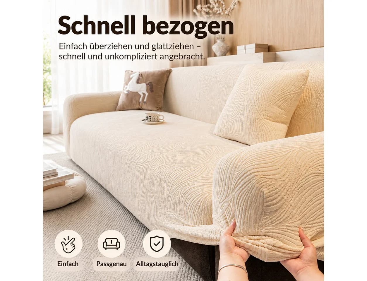 JASLIFE Sofahusse Wellenstruktur Grau Elastisch Jacquard - Bild 5