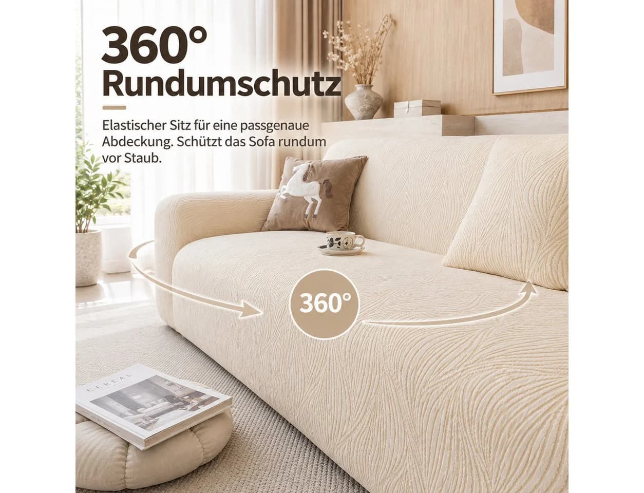 JASLIFE Sofahusse Wellenstruktur Grau Elastisch Jacquard - Bild 3