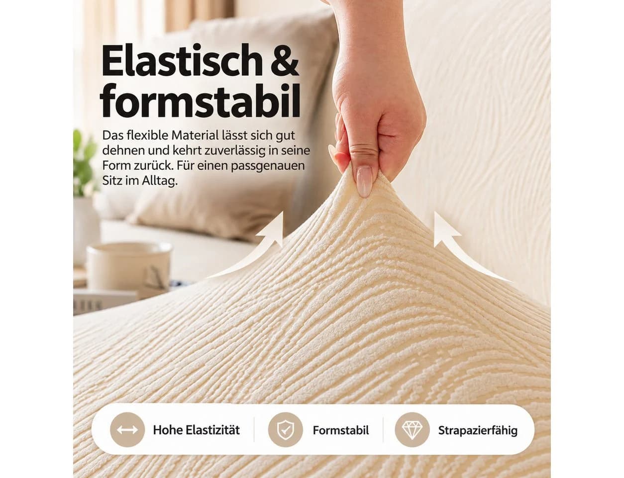 JASLIFE Sofahusse Wellenstruktur Grau Elastisch Jacquard - Bild 4