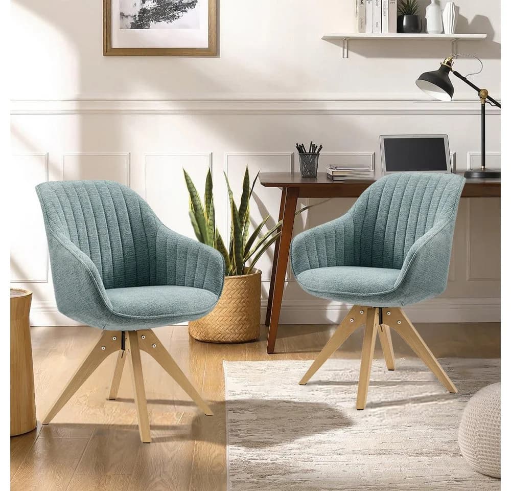 Art Leon Esszimmerstuhl CC001 Drehbar mit Eichenholzbeinen Grau/Blau/Beige - Bild 2