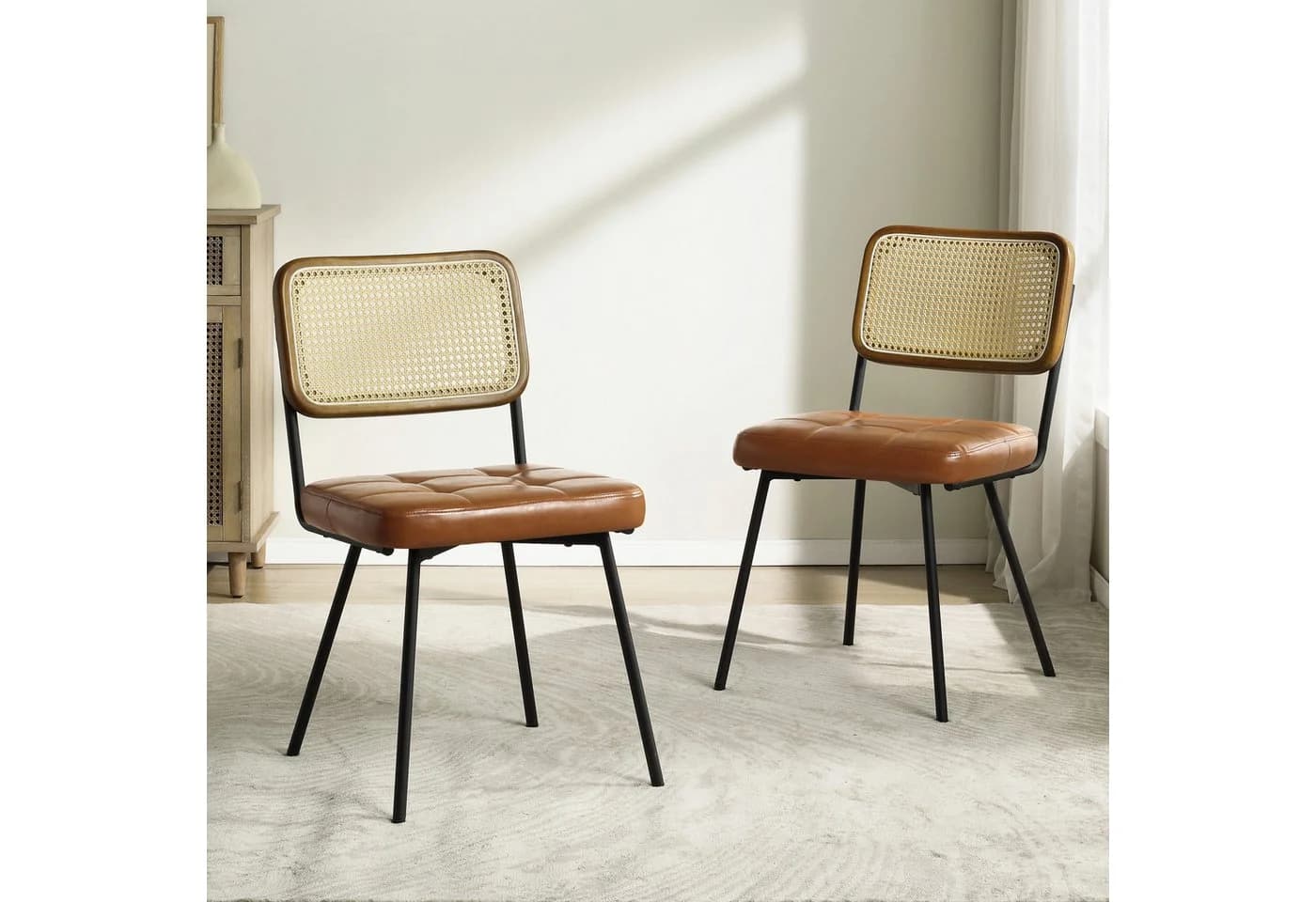 Art Leon Esszimmerstuhl CC061-New Rattan Mid-Century Modern Grün/Beige/Gelbbraun - Bild 2