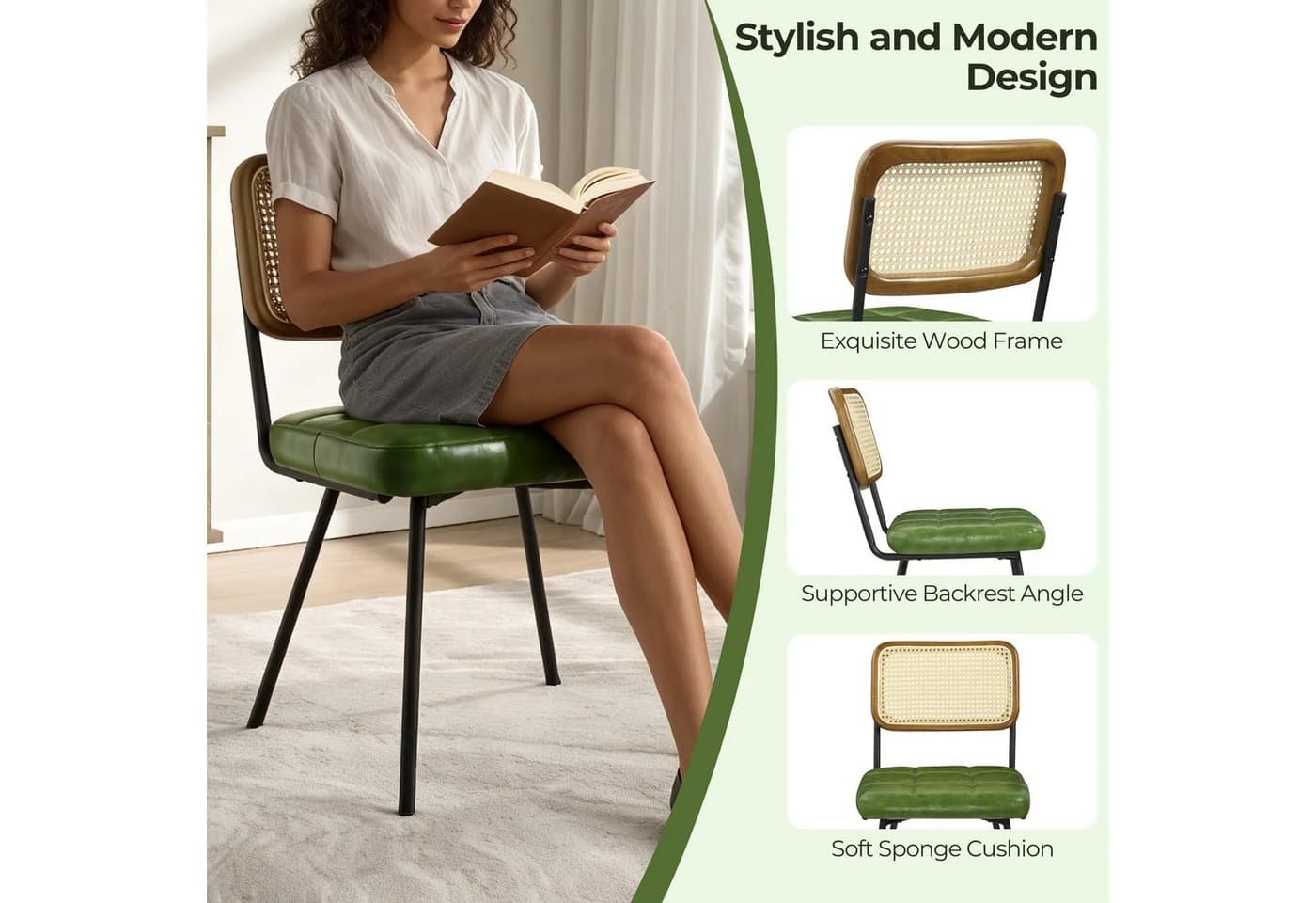 Art Leon Esszimmerstuhl CC061-New Rattan Grün/Beige/Gelbbraun