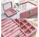 HoyoLee Schmuckkasten Rosa Samt-Juwelenaufbewahrungsbox mit Transparentem Deckel Bild 1
