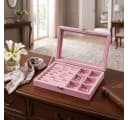 HoyoLee Schmuckkasten Rosa Samt-Juwelenaufbewahrungsbox mit Transparentem Deckel Bild 2