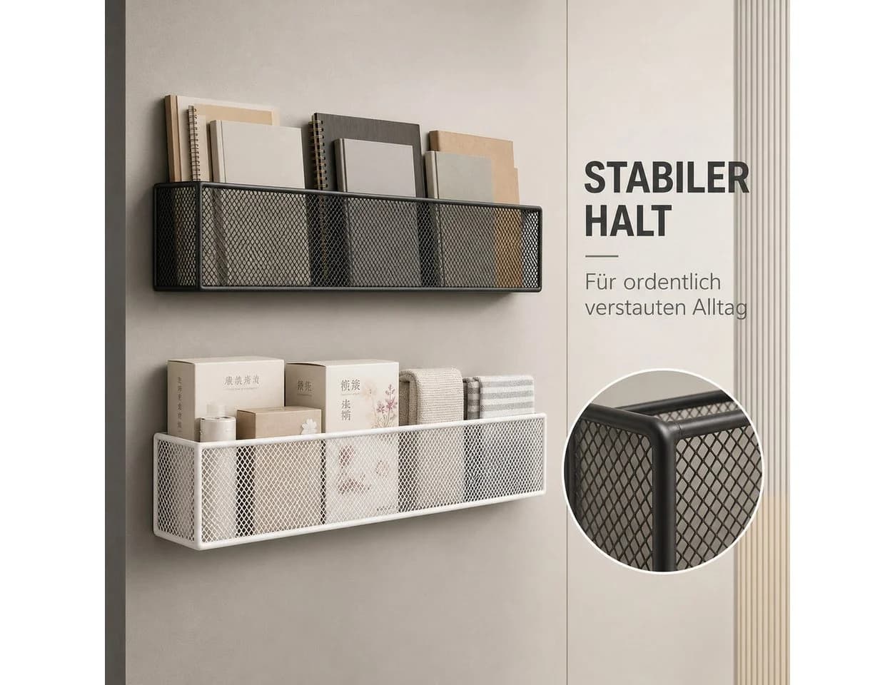 HoyoLee Wandregal ohne Bohren Metall Organizer Schwarz/Weiß - Bild 5