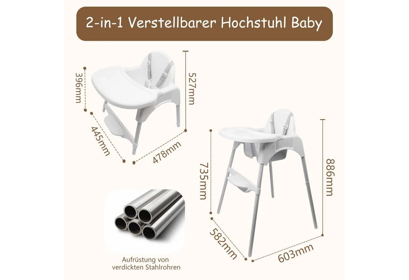 Yalion Kinderstuhl mit Tablett Höhenverstellbarer Baby Chair 6-36M - Bild 1