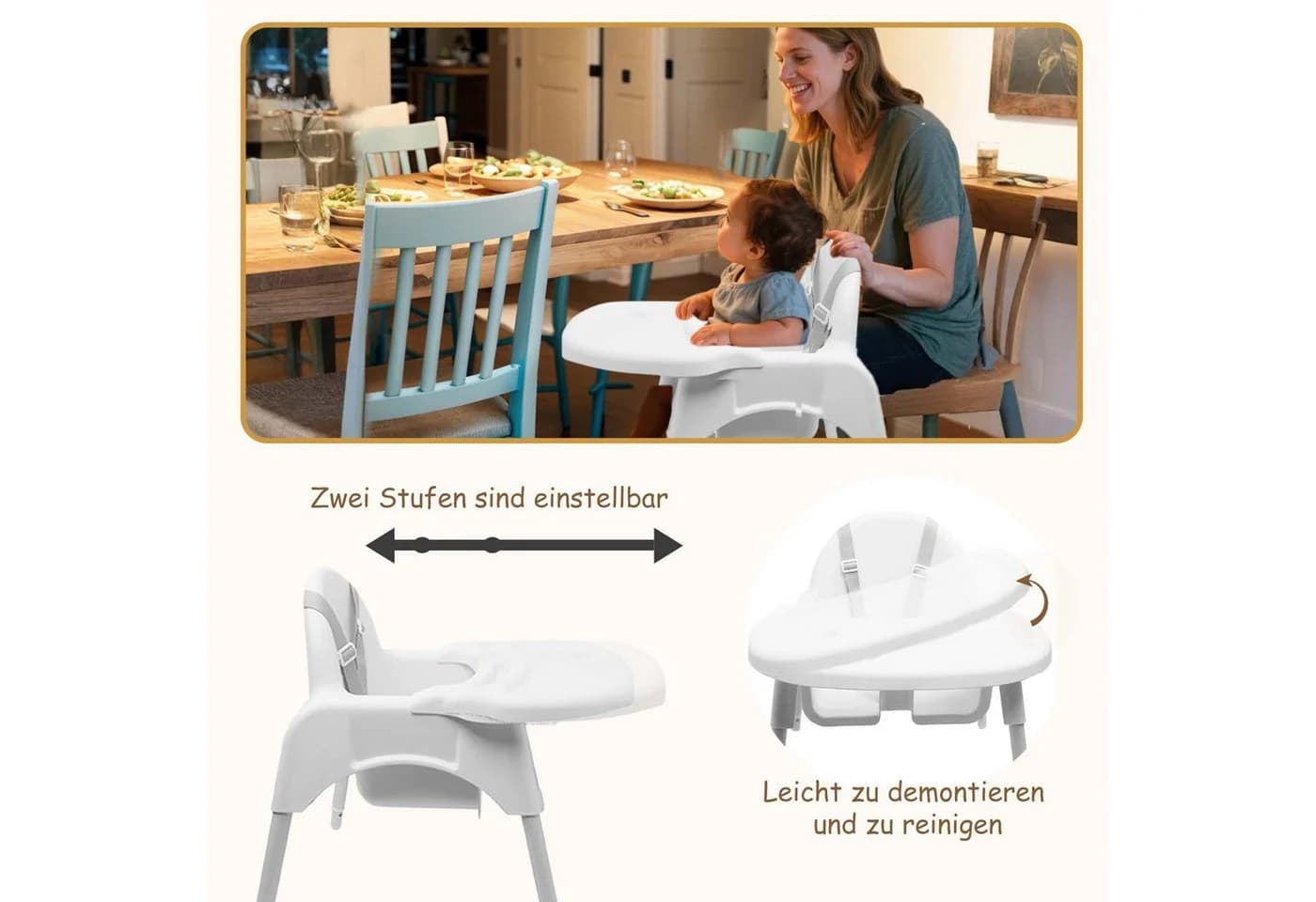 Yalion Kinderstuhl mit Tablett Höhenverstellbarer Baby Chair 6-36M - Bild 3