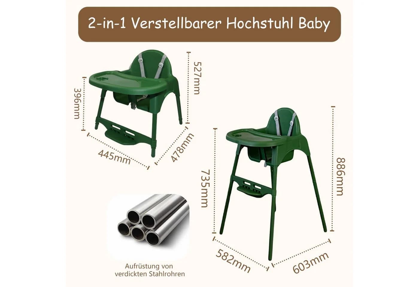Yalion Kinderstuhl mit Tablett Höhenverstellbarer Baby Chair 6-36M