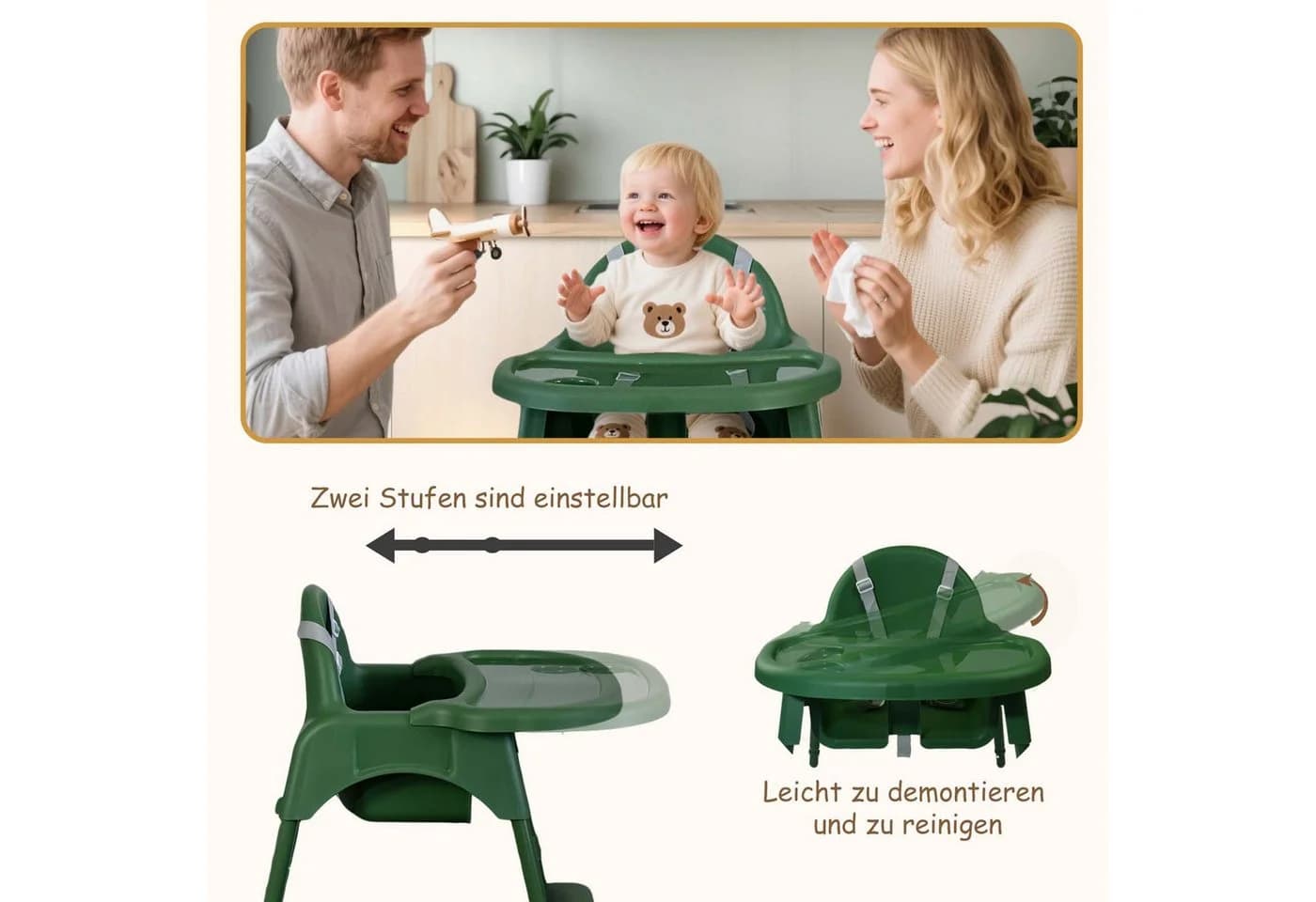 Yalion Kinderstuhl mit Tablett Höhenverstellbarer Baby Chair 6-36M - Bild 3