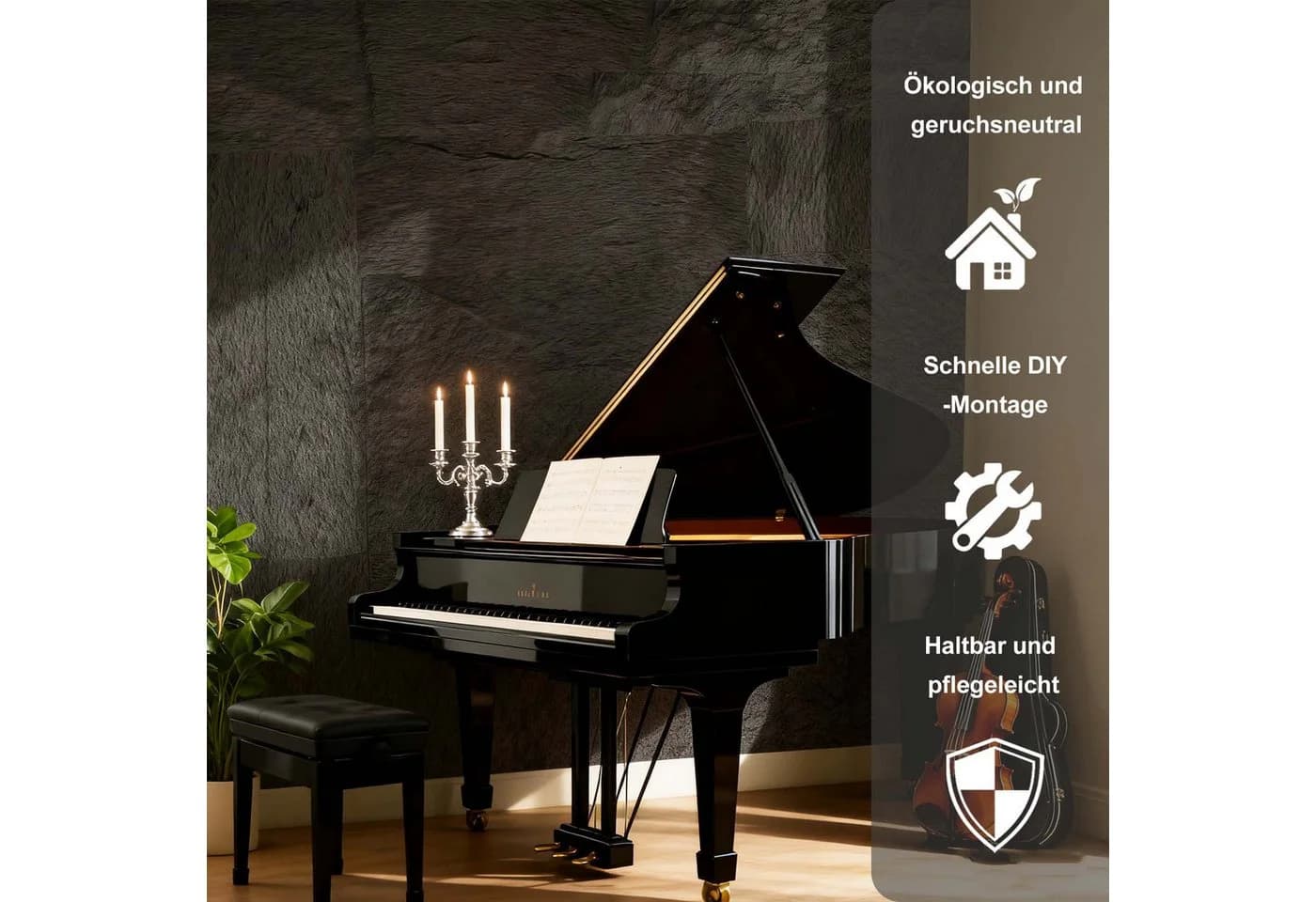 mepiq Wandpaneel Steinoptik Schwarz PU 120x60 cm